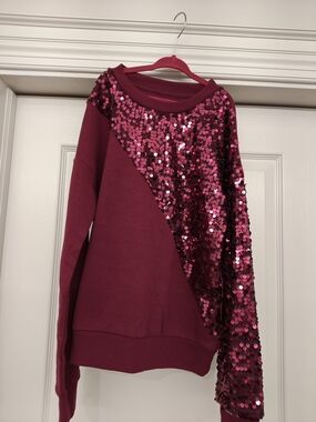 NEW F&F Girls' Sequin Accent Sweatshirt in Deep Pink